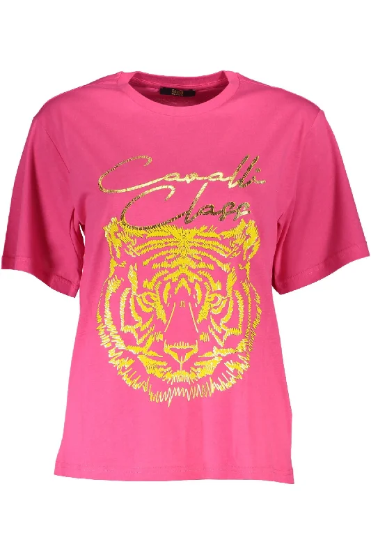 Cavalli Class Pink Cotton Women T-Shirt Rayon Fabric Velvet Fabric Corduroy Fabric