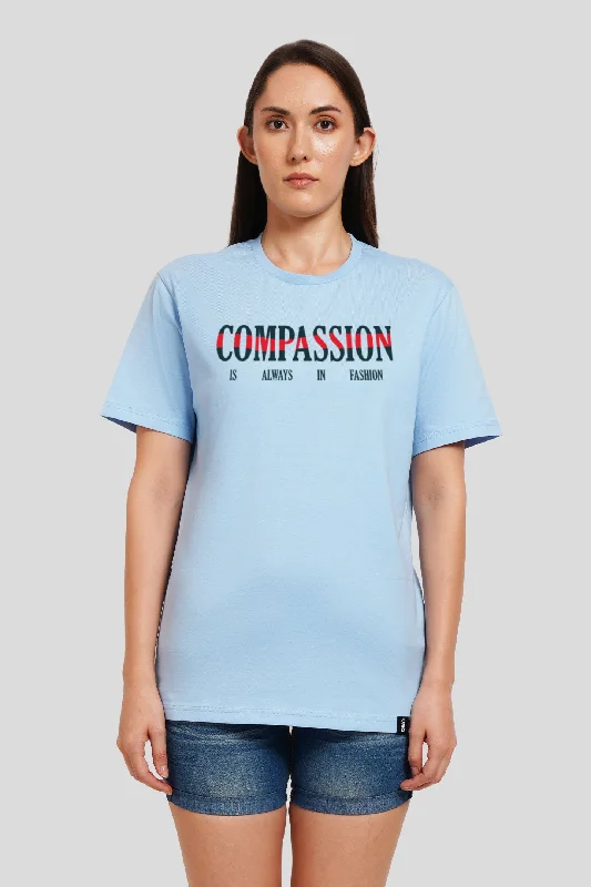 Compassion Powder Blue Printed T-Shirt Women Boyfriend Fit Iron Safe Non-Iron Wrinkle Free