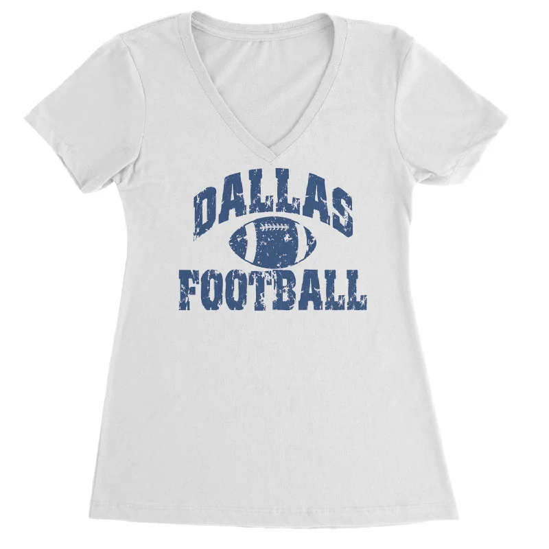 Dallas Distressed Football Ladies V-Neck T-shirt Notch Collar Peter Pan Collar Cowl Neck