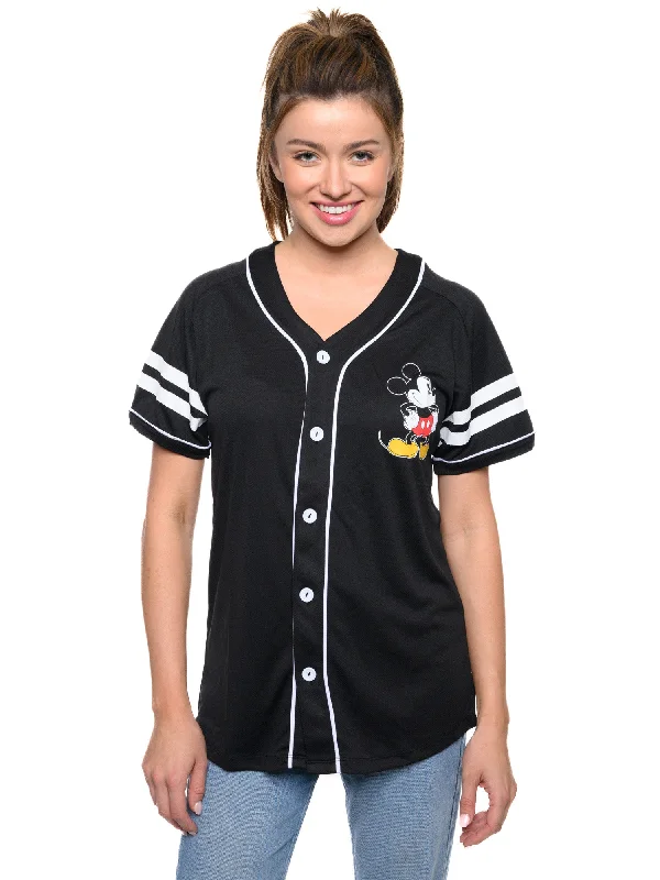 Disney Mickey Mouse Baseball Jersey Black Button Down Shirt Women's Limited Edition Jersey Tee