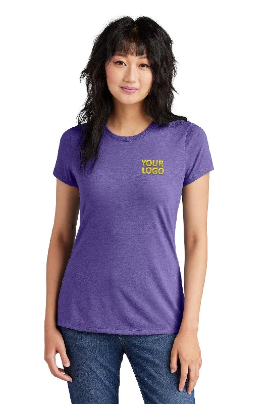 District Made Ladies Perfect Tri Crew Tee's, Purple Frost V-Neck T-Shirt Long Sleeve Cotton