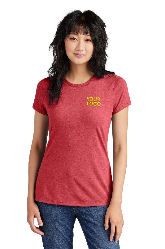 District Made Ladies Perfect Tri Crew Tee's, Red Frost Ribbed Striped Patterned