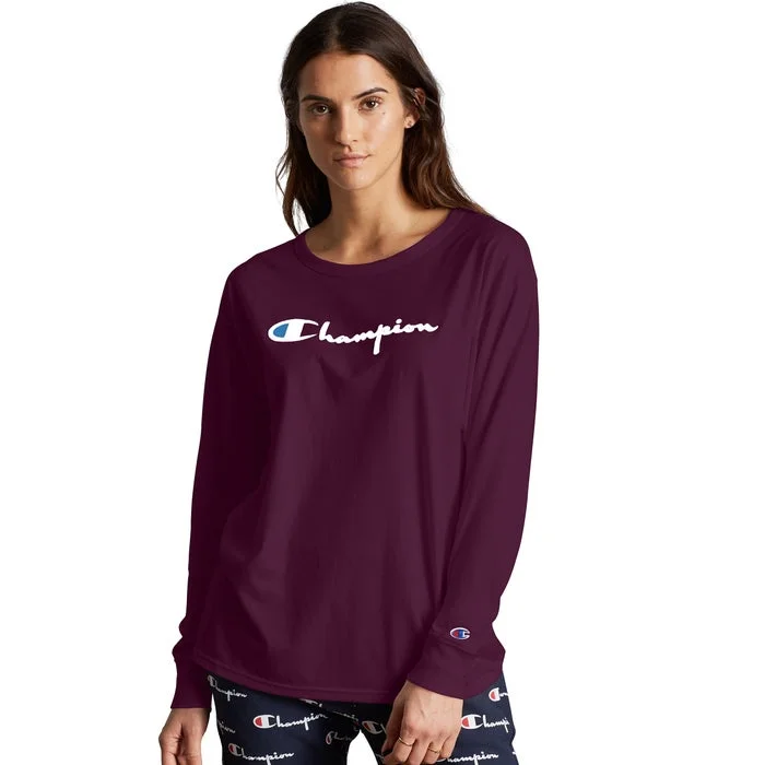 Champion Life Ladies Original Long-Sleeve Tee, Flocked Logo Anti-Pilling Machine Wash Handmade