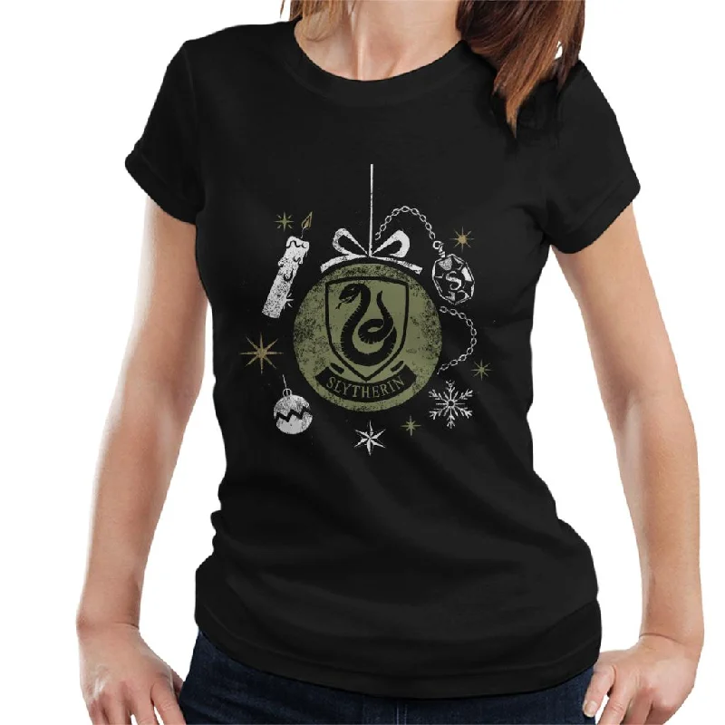 Harry Potter Christmas Slytherin Bauble Women's T-Shirt Spandex Blend Rayon Blend Denim Blend