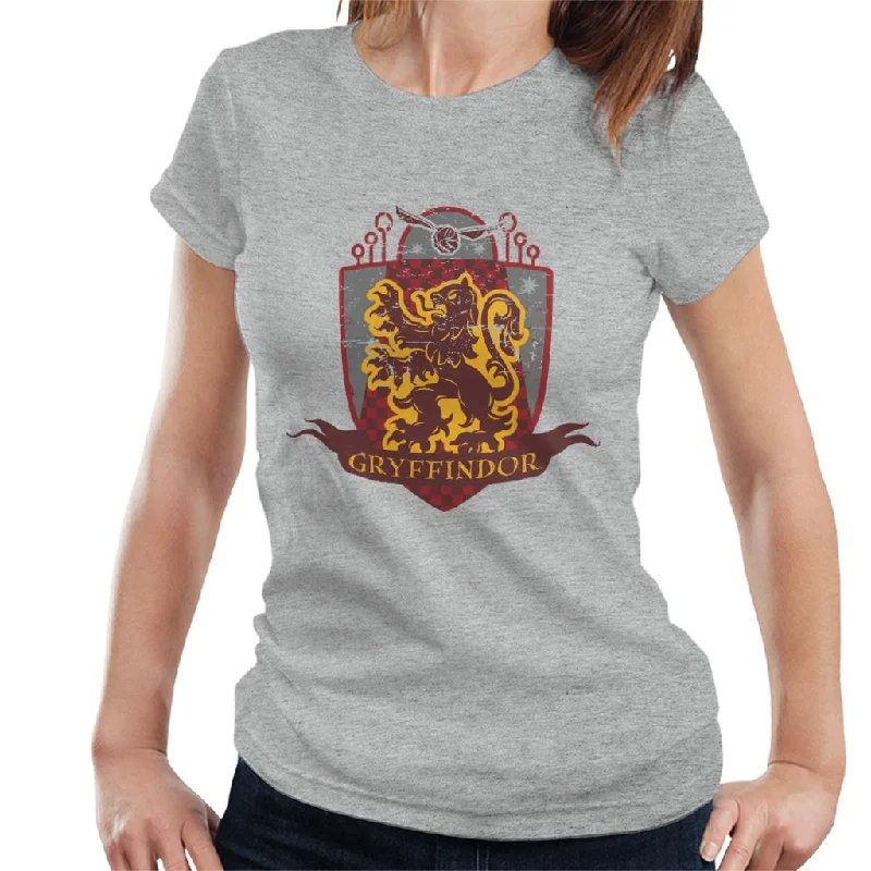 Harry Potter Gryffindor Quidditch Distressed Shield Women's T-Shirt Lace Blend Ribbed Blend Corduroy Blend