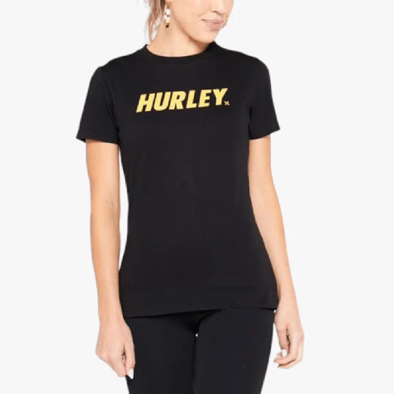 Hurley Womens Fastlane Short Sleeve Tee Black Golden Cob Mesh Fabric Canvas Fabric Denim Fabric