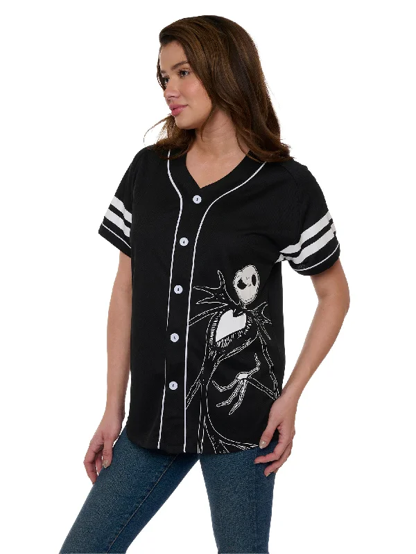 Women's Jack Skellington Baseball Jersey Shirt Nightmare Before Christmas Black Party Jersey Tee