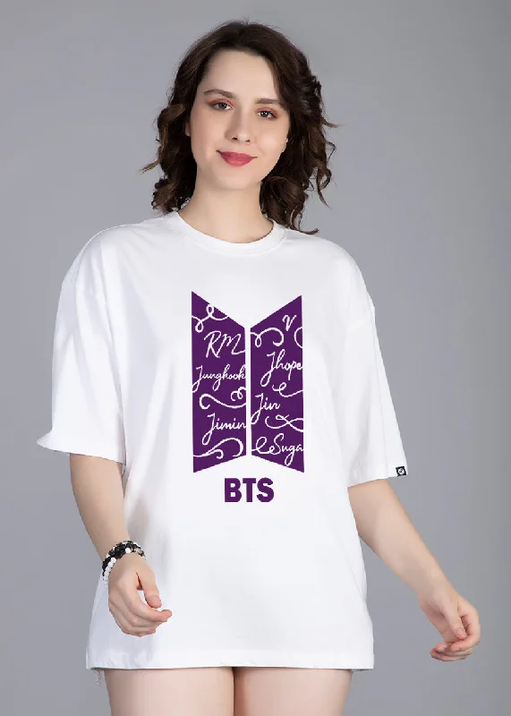 Korean Army White Printed Oversized T-shirt For Women | Pronk Asymmetrical Pockets Print