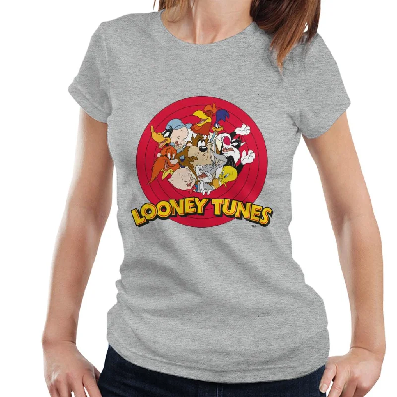 Looney Tunes Opening Scene Characters Women's T-Shirt Front Pockets Side Pockets Patch Pockets