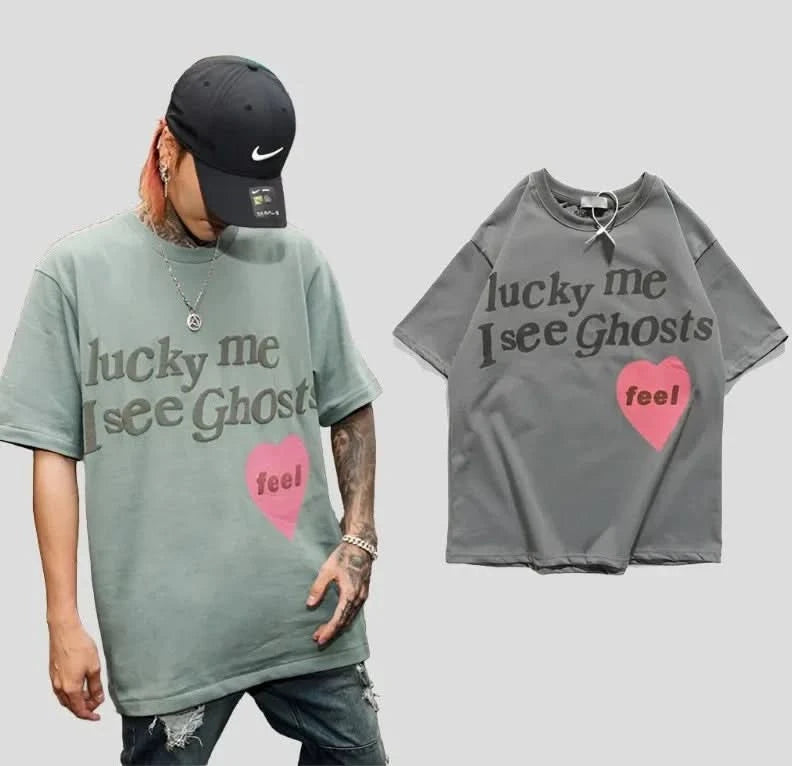 Lucky Me I See Ghosts T-Shirt Striped Floral Plaid