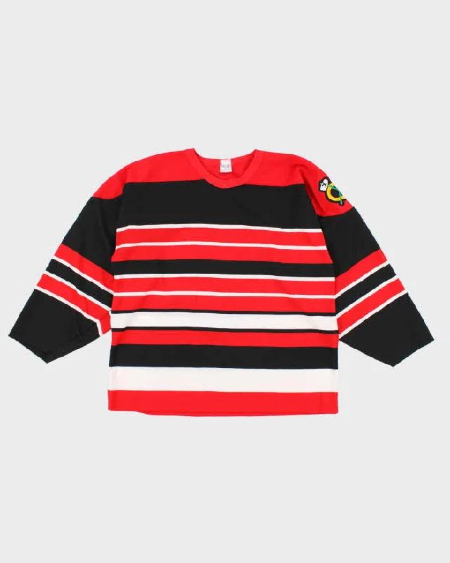 Mens Black And Red Striped Chicago Black Hawkes Sports Jersey - XL Cotton Jersey Tee