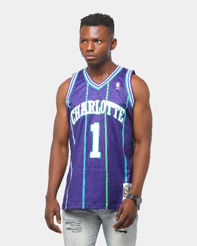 Mitchell & Ness Charlotte Hornets Muggsy Bogues #1 Alt 94-95 Swingman Jersey Purple Ribbed Jersey Tee