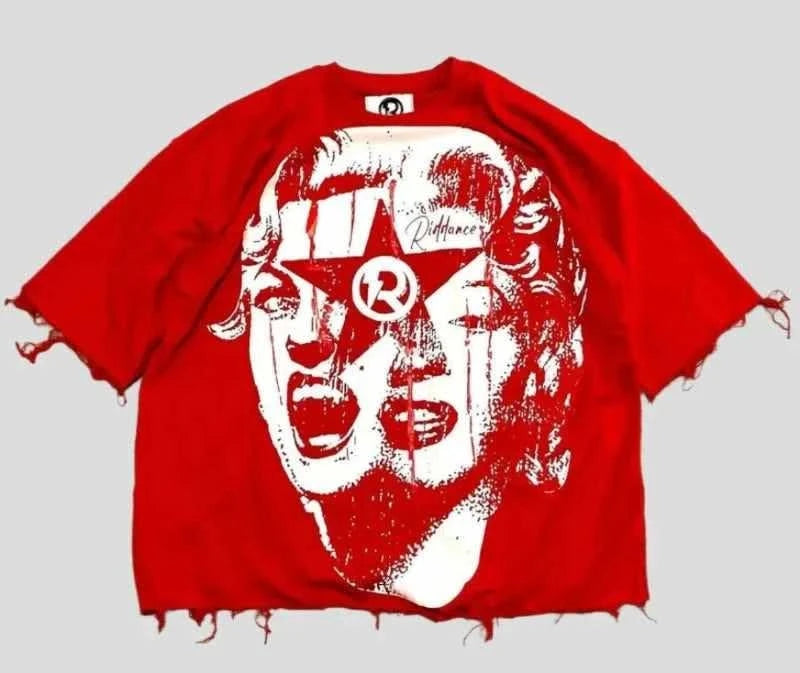 Oversized Graphic Tee - NOT CROPPED - Marilyn Monroe Print Jacquard Patchwork