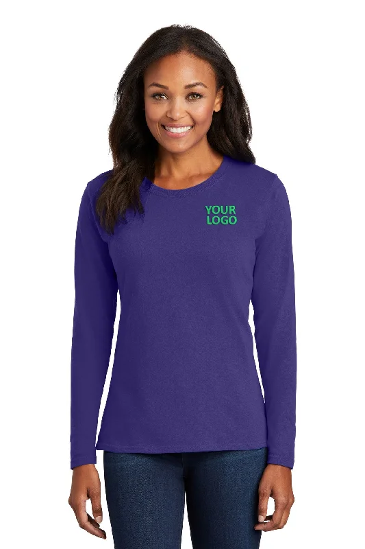 Port & Company Ladies Long Sleeve Customized Core Cotton Tee's, Purple Silk Blend Satin Velvet