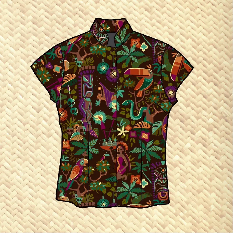 LAST CHANCE, 'Forbidden Jungle' Classic Aloha Button Up-Shirt - Womens Terry Blend Velvet Blend Canvas Blend