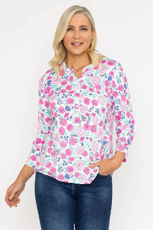 Printed Jersey Top in Pink Retro Jersey Tee