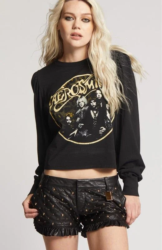 Recycled Karma Aerosmith Back In The Saddle Puff Long Sleeve Tee Front Pockets Side Pockets Patch Pockets