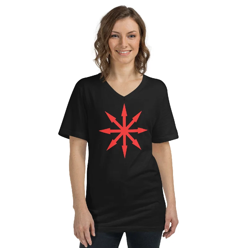 Red Symbol of Chaos Magick Star Women’s Short Sleeve V-Neck T-Shirt Fleece Fabric Down Fabric Feather Fabric