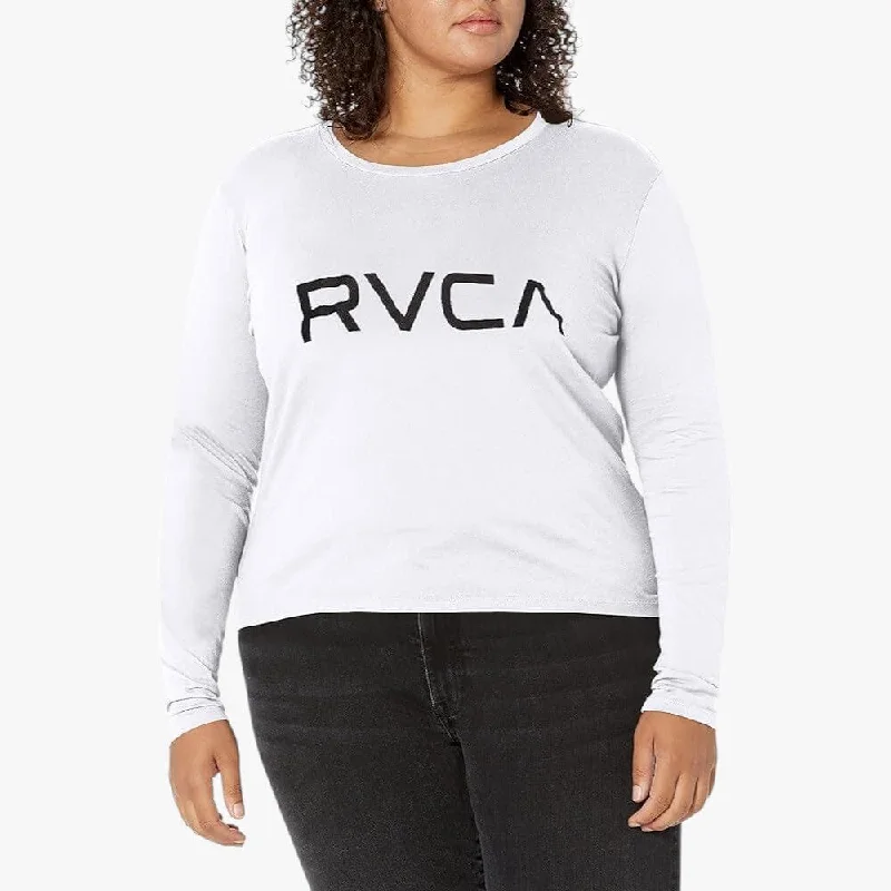 Rvca Ladies Big Rvca Roll It Long Sleeve Tee Vintage White Zippered Front Buttoned Front Snap Front