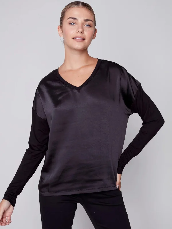 Satin Jersey Knit Top Halter Neck Jersey Tee