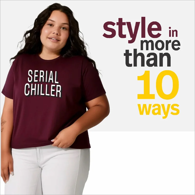 Serial Chiller Plus Size Women T-Shirt Zippered Front Buttoned Front Snap Front