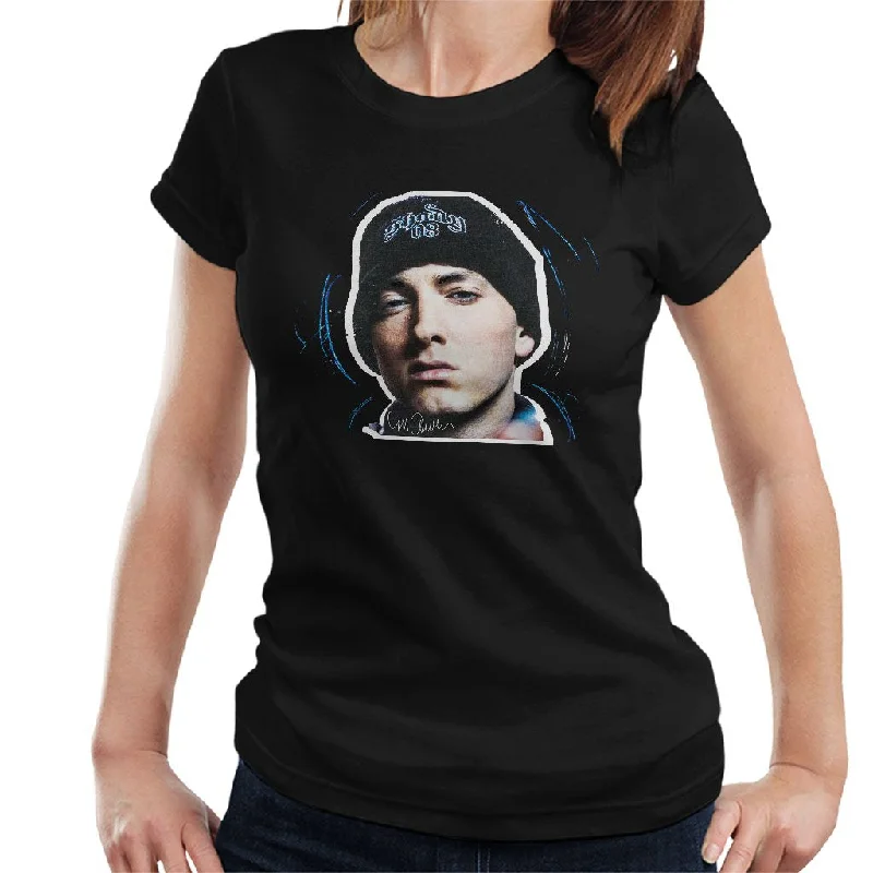 Sidney Maurer Original Portrait Of Eminem Shady Hat Women's T-Shirt Welt Pockets Slit Pockets Flap Pockets