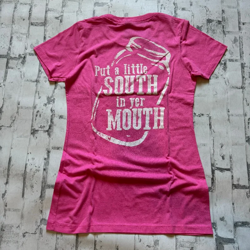 Southern Charm “Put a Little South" Short Sleeve T-shirt - Pink Graphic Embroidered Appliqued