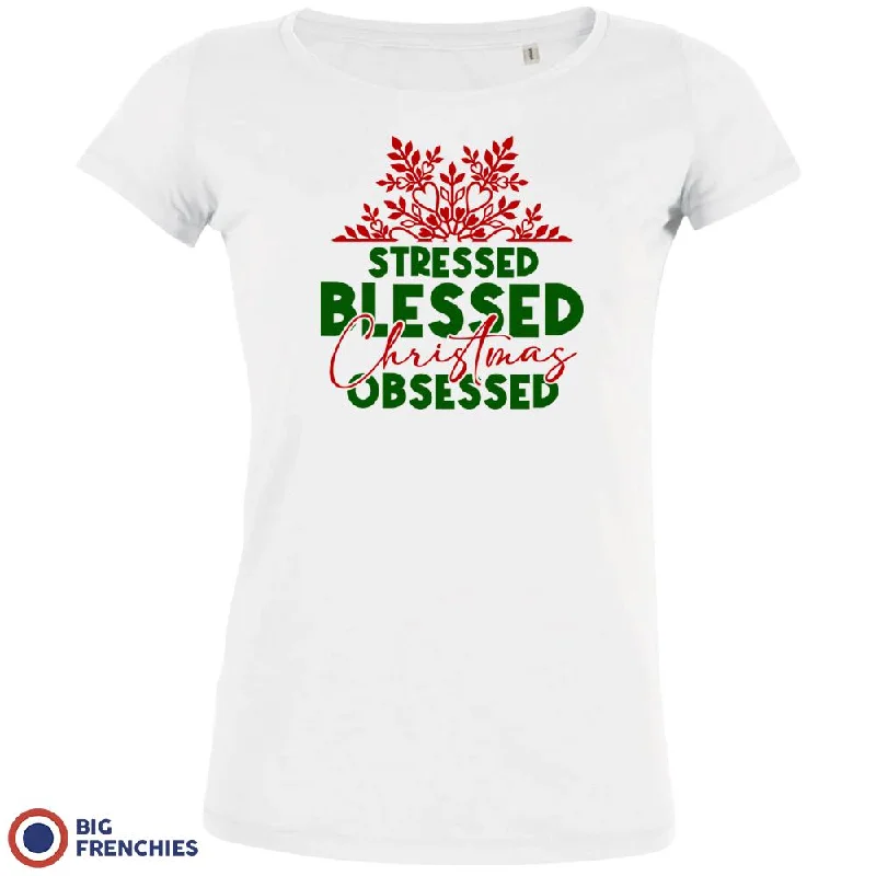 Stressed Blessed Christmas Obsessed Women's Organic Cotton Tee Elegant Classic Vintage