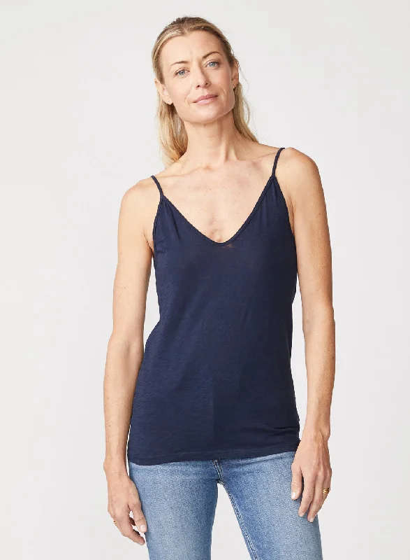 Supima Slub Jersey V-Neck Cami in New Navy Round Neck Jersey Tee