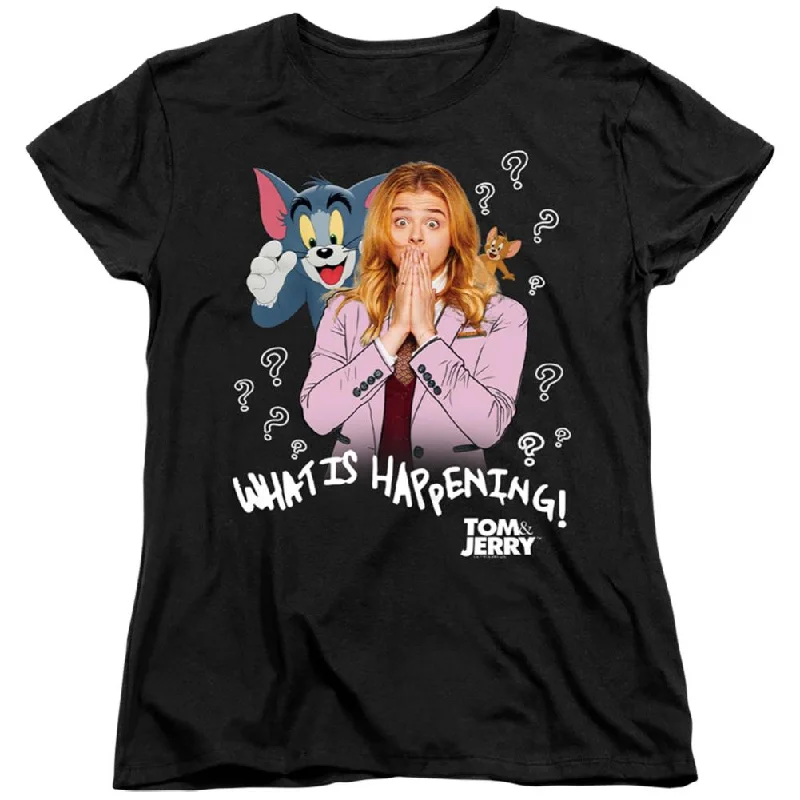 Tom And Jerry What Is Happening Women's 18/1 Cotton Short-Sleeve T-Shirt Modern Contemporary Chic