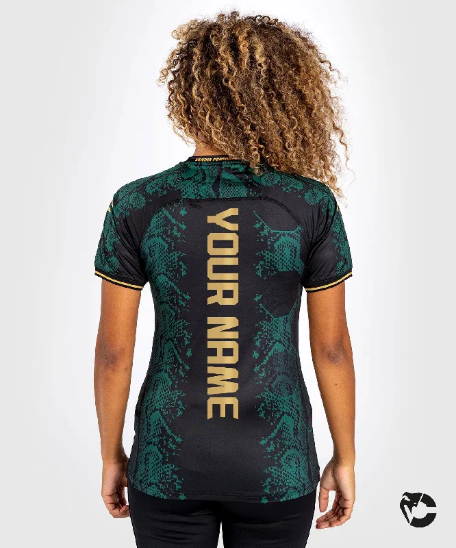 UFC Adrenaline by Venum Personalized Authentic Fight Night Women’s Walkout Jersey Green/Black/Gold - Emerald Edition Animal Print Jersey Tee