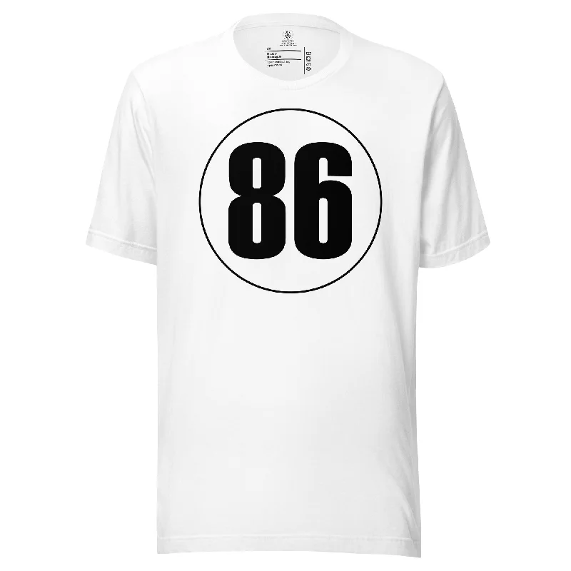 Unisex t-shirt: Black on White 86 Iron Safe Non-Iron Wrinkle Free