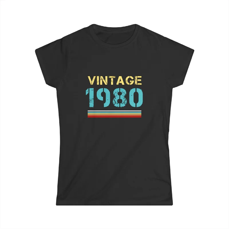 Vintage 1980 T Shirts for Women Retro Funny 1980 Birthday Womens T Shirt Nylon Fabric Polyester Fabric Spandex Fabric