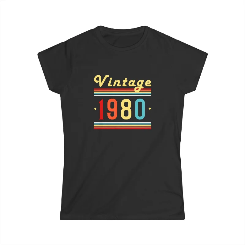 Vintage 1980 TShirt Women Limited Edition BDay 1980 Birthday Womens T Shirts Solid Color Striped Floral