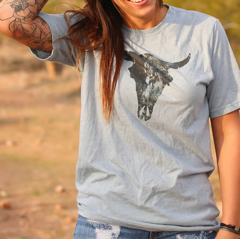 White Buffalo Skull T-Shirt Houndstooth Herringbone Solid