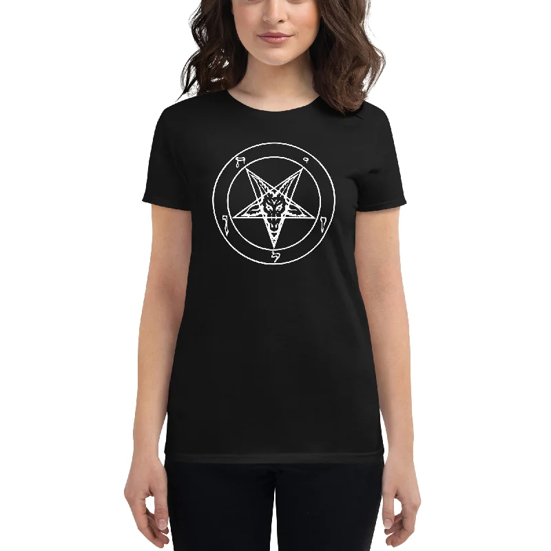 White Sigil of Baphomet Insignia of Satan Women's Short Sleeve Babydoll T-shirt Fleece Nylon Spandex