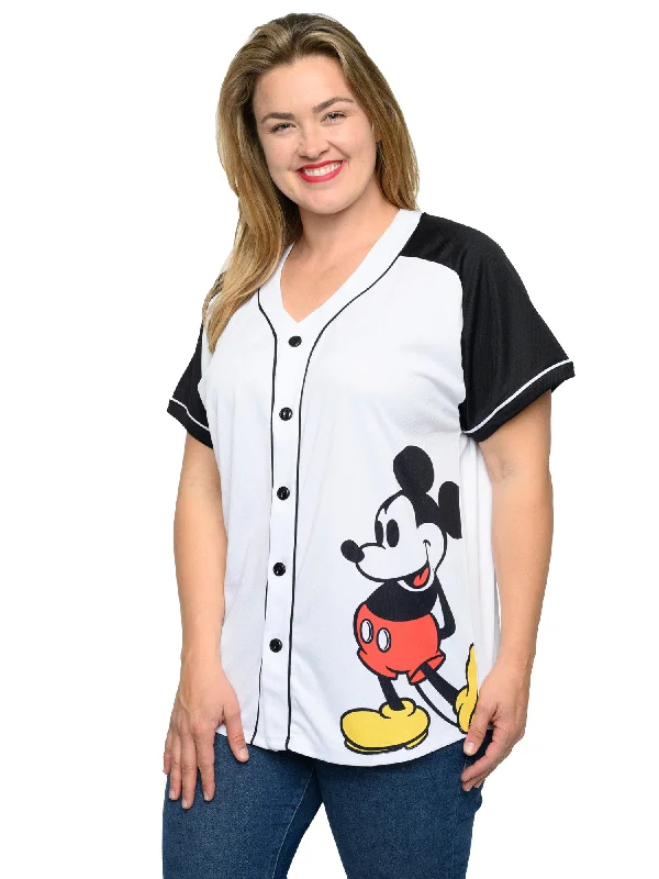 Women's Plus Size Disney Mickey Mouse Baseball Jersey 28 Shirt White Button Down Pure White Jersey Tee