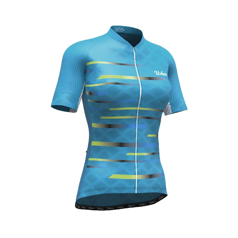 Women's Pro Series Teal Cycling Short Sleeve Jerseys / Bib Shorts V Neck Jersey Blouse