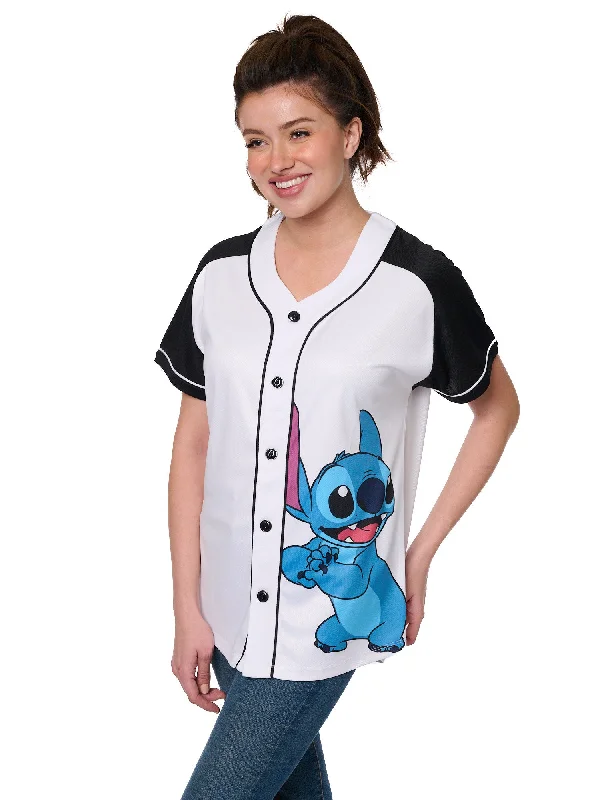 Women's Stitch Baseball Jersey Button Down Shirt White Disney Budget-Friendly Jersey Tee