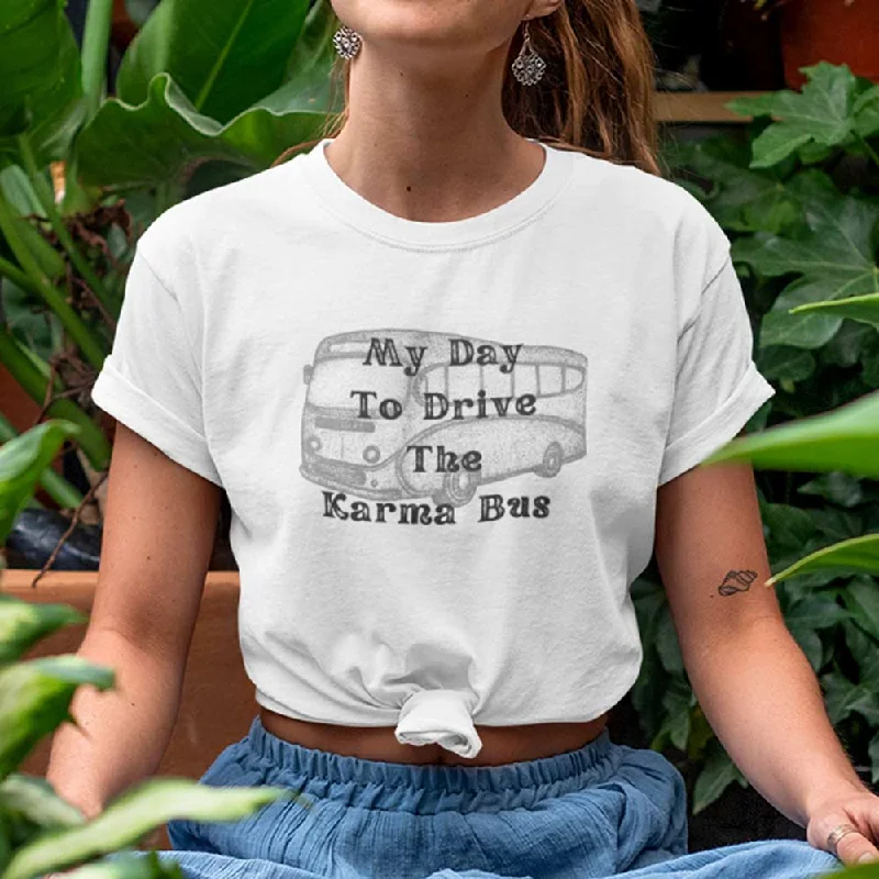 Driving karma bus t-shirts for women's fashion Print Jacquard Patchwork