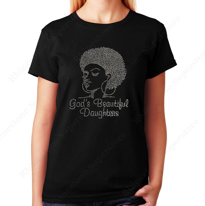 Women's / Unisex T-Shirt with Afro Girl with God's Beautiful Daughters in Rhinestones Elegant Classic Vintage