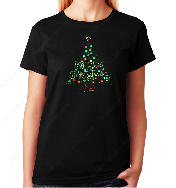 Women's / Unisex T-Shirt with Merry Christmas Green Tree in Rhinestones Graphic T-Shirt Round Neck Polyester