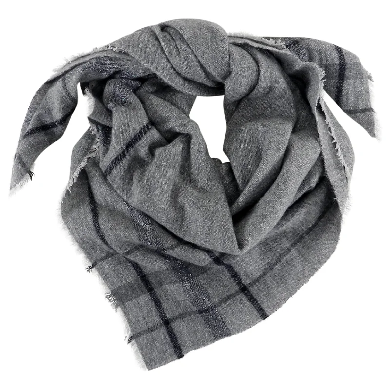 Brunello Cucinelli Grey Large Square Check Cashmere Shawl Wrap Soft Cashmere Shawl Cape