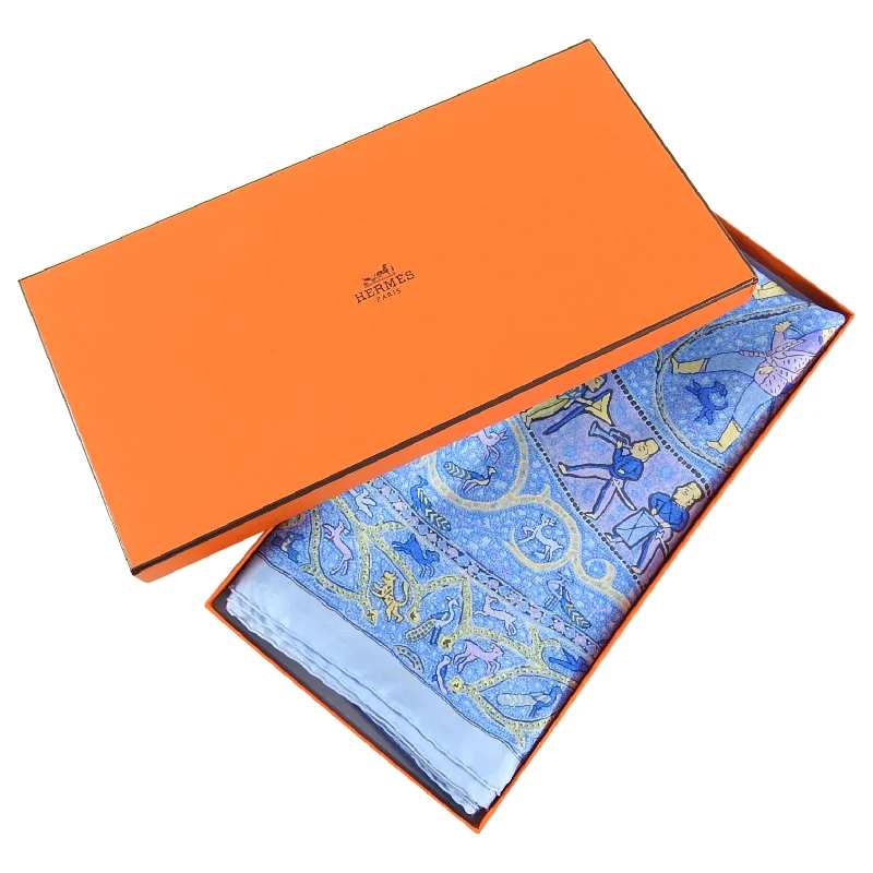 Hermes Lalbhai Dalpatbhai Blue Summer Silk 140cm Shawl Scarf Chic Embroidered Shawl Wrap