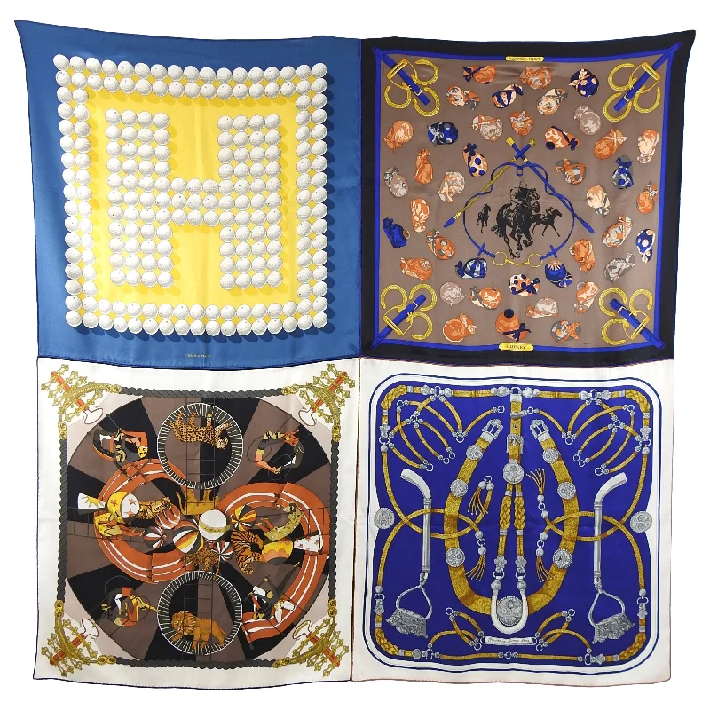 Hermes Patch Giant Silk Twill 140 Shawl Scarf - Blue, Brown, Yellow Cozy Plaid Wool Shawl