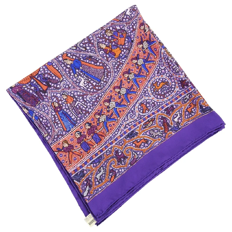 Hermes Silk Lalbhai 140cm Shawl Wrap Violet, Rouge, Mauve Casual Shawl with Fringes