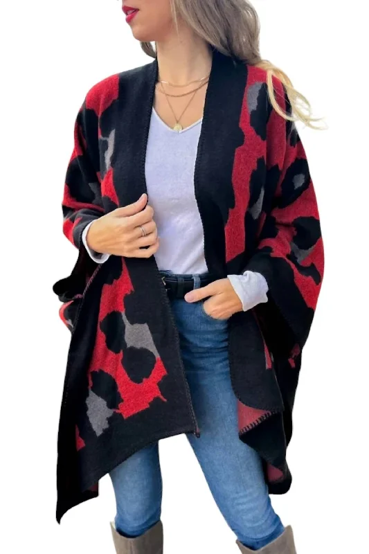 Leopard Print Shawl In Red Trendy Long Knit Shawl