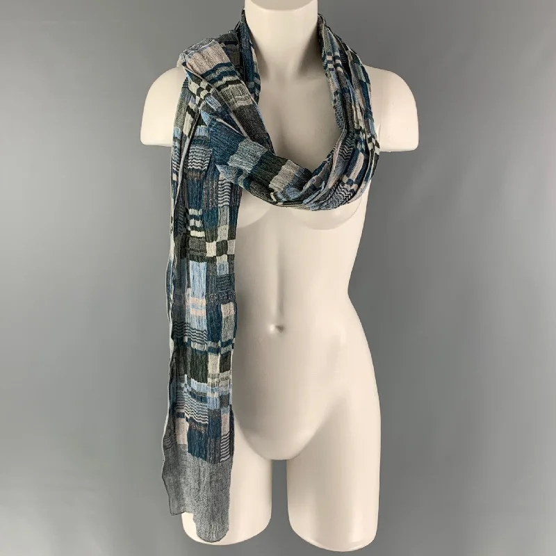 NUNO Blue White Plaid Wood Scarves & Shawls Cozy Fleece Shawl Scarf