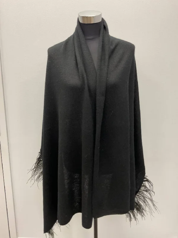 Ostrich Feather Wool Shawl In Black Lightweight Silk Shawl