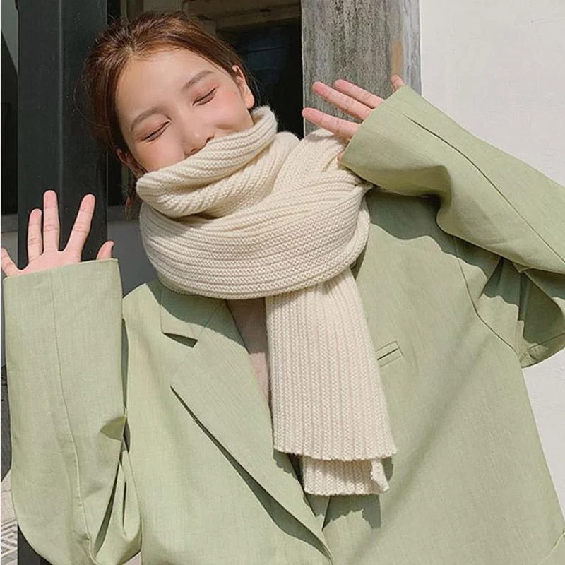 Scarf Female Winter Korean Fashion Solid Color Woven Scarf Thick Warm Wool Couple Scarf Shawl Classic Plain Shawl Wrap